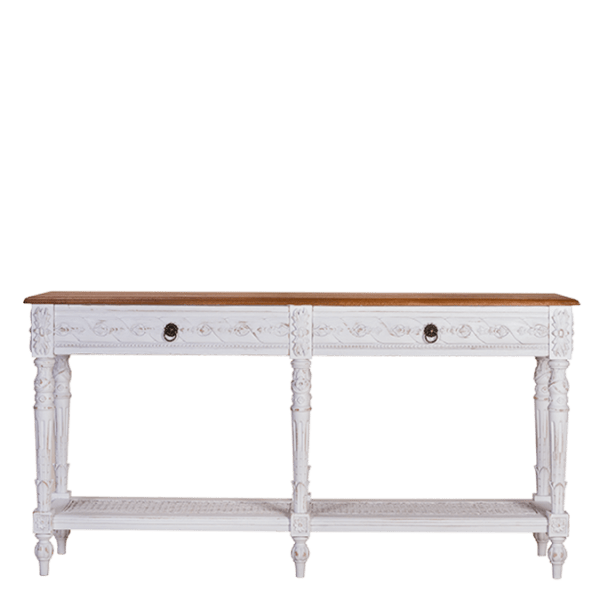 C55 – Console Table 2 Drawers Mahogany&nbsp;Canework