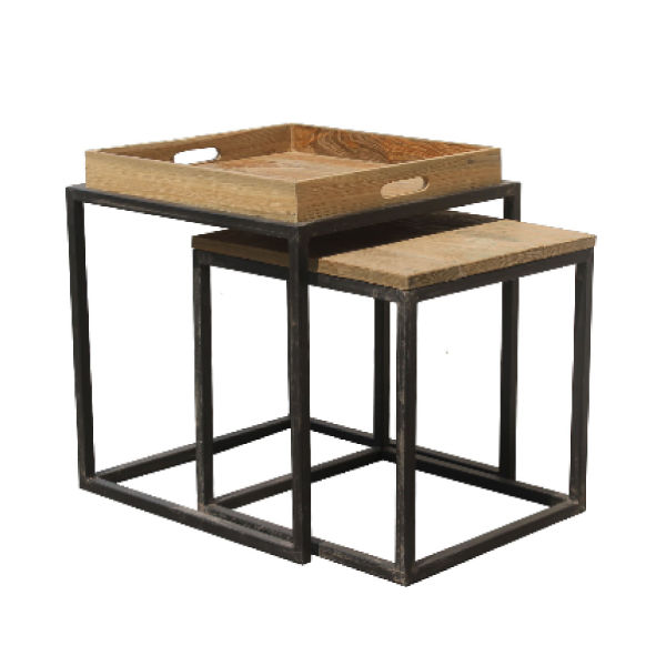 PT127 – Nesting Tray Table Metal Teak Top Set of&nbsp;2