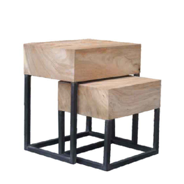 PT146 – Nesting Side Table Metal Suar Wood Top Set of&nbsp;2