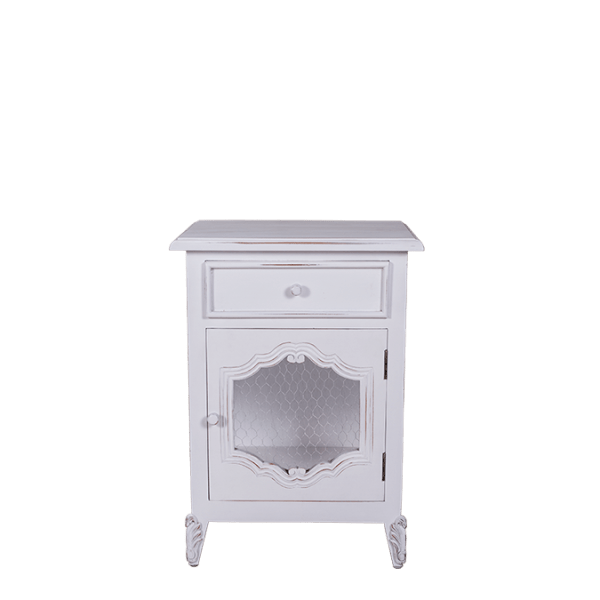 PT95 – Side Table 1 Door 1 Drawer Mahogany&nbsp;Wiremesh