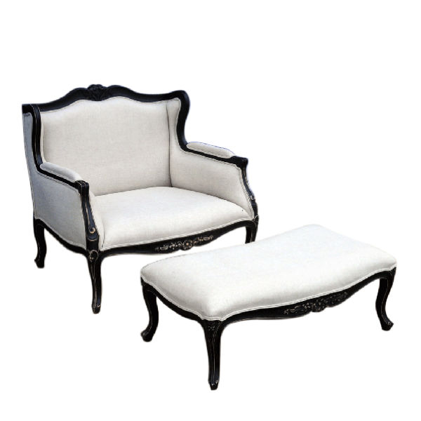 S2.2 – Loveseat Wingchair Mahogany Fabric with&nbsp;Footstool