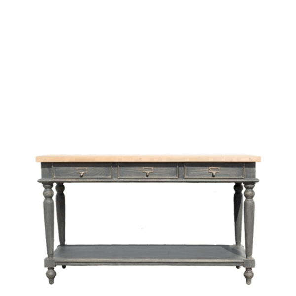 C61.1 – Console Table 1 Level 3 Drawers Mahogany Teak&nbsp;Top